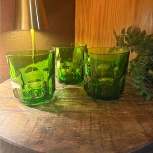Set of 3  Vintage Lime Green Hexagonal Lowball Glasses EUC MCM